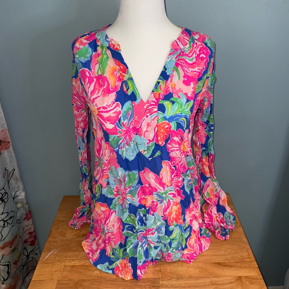 Lilly Pulitzer Pink and Blue Floral Blouse